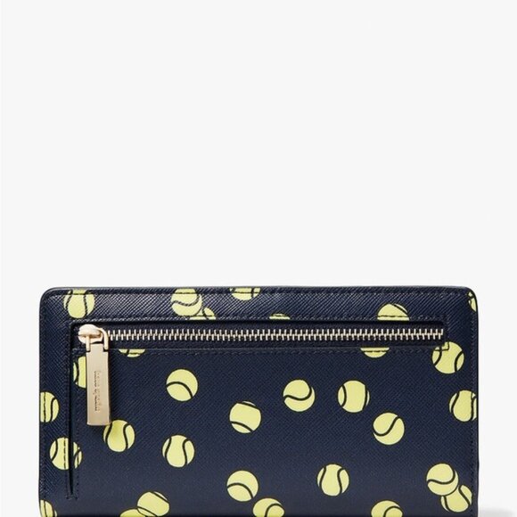 Kate Spade Tennis Toss Printed Large Slim Bifold Wallet. Color Blazer Blue Multi - Picture 3 of 4